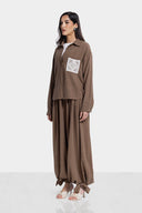 GUIPURE POCKET LINEN SHIRT -BROWN