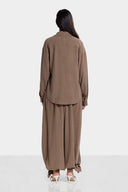 GUIPURE POCKET LINEN SHIRT -BROWN