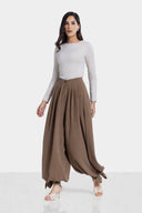 BALLOON LINEN PANTS-BROWN