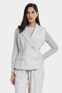 DOUBLE BREASTED LINEN VEST -BEIGE