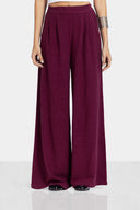 WIDE LEG LINEN PANTS -MAROON