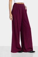 WIDE LEG LINEN PANTS -MAROON