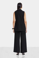 WIDE LEG LINEN PANTS -Black
