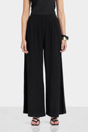 WIDE LEG LINEN PANTS -Black