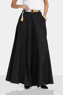 WITH BELT LINEN PANT -Black