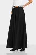 WITH BELT LINEN PANT -Black