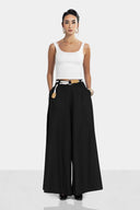 WITH BELT LINEN PANT -Black