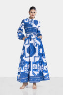 PATCH WORK DRESS -BLUE