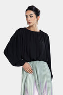 CROPPED CHIFFON BLOUSE -Black