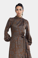 VINTAGE RUFFLE DRESS -BROWN