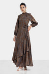 VINTAGE RUFFLE DRESS -BROWN