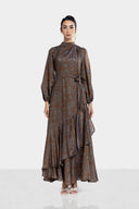 VINTAGE RUFFLE DRESS -BROWN