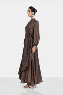 VINTAGE RUFFLE DRESS -BROWN