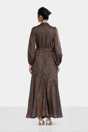 VINTAGE RUFFLE DRESS -BROWN