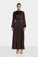 SOFT CRINKLE DRESS -Brown