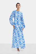 FLOWERED FLOWY DRESS -BLUE