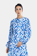 FLOWERED FLOWY DRESS -BLUE