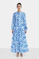 FLOWERED FLOWY DRESS -BLUE