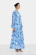 FLOWERED FLOWY DRESS -BLUE
