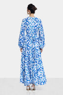 FLOWERED FLOWY DRESS -BLUE