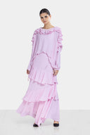 EXTRA RUFFLES CHIFFON BLOUSE -ROSE