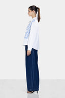 BLUE EMBROIDERY SHIRT -White