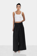 WITH BELT WIDE LEG PANTS -Black