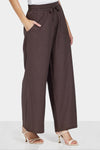 ELASTIC WAIST LINEN PANTS -BROWN