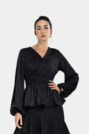 CINCHED-WAIST BLOUSE -Black