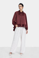FLOWY SATIN BLOUSE -MAROON