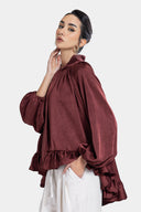 FLOWY SATIN BLOUSE -MAROON