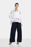 EMBROIDERY LINEN BLOUSE -OFF WHITE