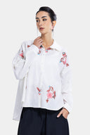 EMBROIDERY LINEN BLOUSE -OFF WHITE
