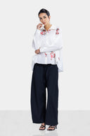 EMBROIDERY LINEN BLOUSE -OFF WHITE