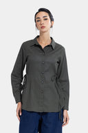 PURE LINEN TIE SHIRT -OLIVE