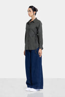 PURE LINEN TIE SHIRT -OLIVE