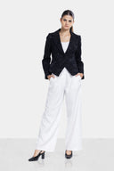 FLOWERED EMBROIDERY BLAZER -BLACK