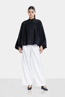 PLAIN OVER SIZE BLOUSE -BLACK