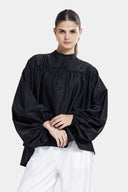 PLAIN OVER SIZE BLOUSE -BLACK