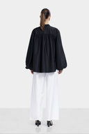 PLAIN OVER SIZE BLOUSE -BLACK
