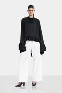 HIGH LOW RUFFLE BLOUSE -Black