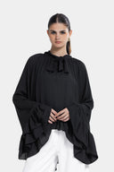 HIGH LOW RUFFLE BLOUSE -Black