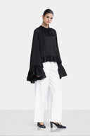 HIGH LOW RUFFLE BLOUSE -Black