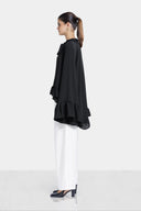 HIGH LOW RUFFLE BLOUSE -Black