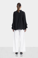 HIGH LOW RUFFLE BLOUSE -Black