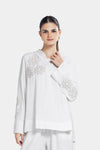 FLOWERED LINEN BLOUSE -OFF WHITE