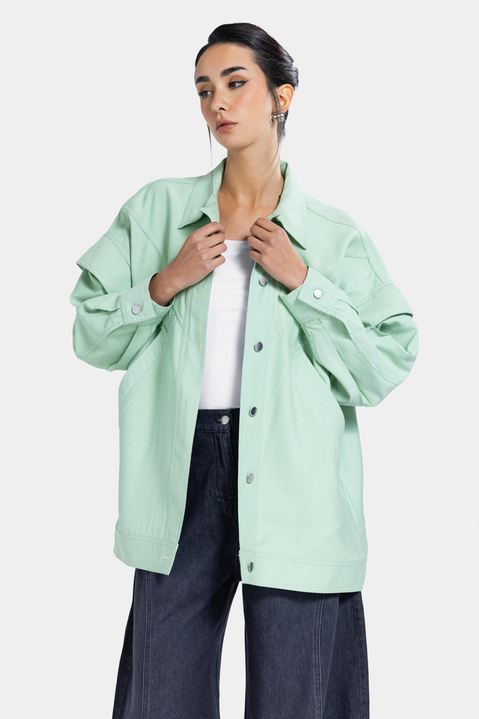 SILVER BUTTONED JACKET -MINT GREEN – Pistage