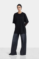 WASHED WIDE LEG DENIM PANTS -Black