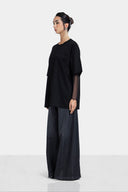 WASHED WIDE LEG DENIM PANTS -Black