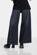 WASHED WIDE LEG DENIM PANTS -Black